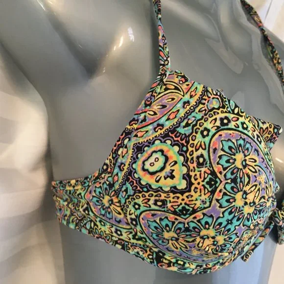 Victoria's Secret Bikini 2 pcs Set Top Sz 32C Bottom Medium Pushup Paisley Boho - Picture 6 of 14